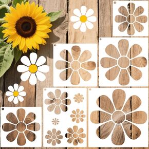 Daisy Flower Stencils for Painting on Wood, Walls, and Crafts - 6-Piece Floral Art Templates for DIY Projects, Furniture, Canvas, and More
