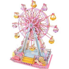 3D Wooden Puzzle for Adults, Ferris Wheel Model Kits to Build, 10.4"×5.9"×11.8", No Glue or Other Tools Required, Tabletop Decoration