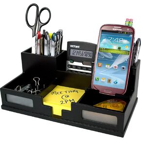 Victor Wood Desk Organizer with Smart Phone Holder, Midnight Black, 9525-5