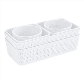 Simplify 6 Piece Organizing Set | Multiple Size Bins | Multipurpose | Office | Desk | Dorm | Bathroom | Storage Basket | Small Items | Accessories | White
