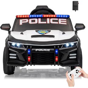 12V Police Car Ride On Toy for Kids with Remote Control,Megaphone, LED Lights, Alarm Sounds, Music, Battery Powered Electric Cop Car Gift for Boys Girls Ages 37+ Months
