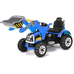 Costzon Ride on Excavator, 12V Battery Powered Construction Vehicles for Kids with Front Loader, Horn, Safety Belt, Treaded Wheels, Ride on Bulldozer Truck, Excavator Ride on Toy Gift for Boys Girls