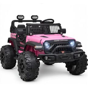 Blitzshark 24V MAX Ride-on Truck 2 Seater 4WD Kids Electric Vehicle 4x4 XXL Battery Powered Car, with 480W Ultra Powerful Motor, 7AH Battery, Remote Control, Full-Metal Suspension& DIY Sticker, Pink