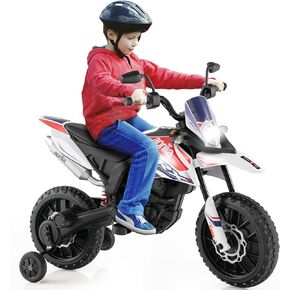 Costzon 12V Kids Motorcycle with Training Wheels, Licensed Aprilia Battery Powered Toddler Motorbike w/Light, Music, Wireless Function, Spring Suspension, Electric Dirt Bike for Boys Girls (Blue)