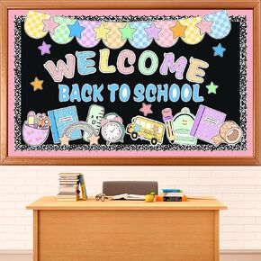 81Pcs Boho Back to School Bulletin Board Decoration Set Pastel Welcome Banner Paper Cutouts with Glue Points for Classroom Party Supplies