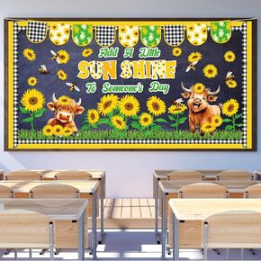 Highland Cow Sunflower Bulletin Board Decoration Summer Cutout Set Add a Little Sunshine to Someone's Day Positive Decor for Back to School Classroom Elementary Teacher Wall Office Decor