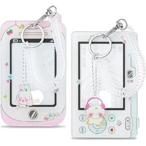 2 Pcs Kpop Photocard Holder, 3 Inch Photo Card Holder ID Badge Holder Cute Cartoon Photocard Holder Keychain Bus Card Credit ID Bank Card Pendant with Spiral Wrist Coil