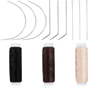 Hair Needle and Thread Set Sewing 12 Pcs Set Hair Extension Tools Curved Needle Colored Weaving for Making Wig, Sew in Thread Hand Sewing Weave Extension