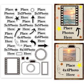 PH PandaHall Place Photo Here Clear Stamp Arrow Silicone Stamp Camera Rubber Stamp Image Frame Transparent Stamp Picture Size Seal Stamp for Album Scrapbooking Card Making DIY Craft 6.2x4.3 Inch