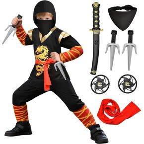 G.C 9 PCS Kids Ninja Costume Boys Ninja Mask Belt Excessories Toys Toddler Halloween Cosplay Play Play Gifts