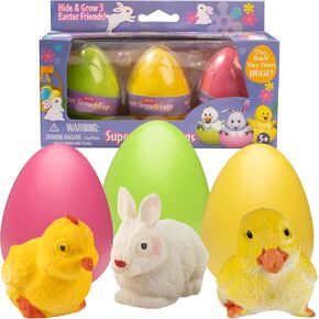 SCS Direct عيد الفصح سوبر تنمو البيض للأطفال 3 حزمة - يفقس وينمو لهدايا عيد الفصح، وحشوات السلال وصيد البيض - ثلاثة حيوانات أليفة مختلفة تنمو بمقاس 5-6x - الأرنب والبط والفرخ in Kuwait