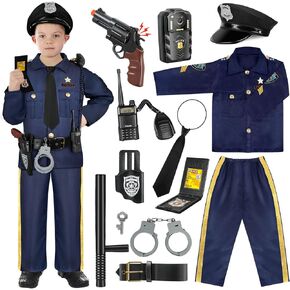 Police Officer Costume for Kids - Deluxe Kids Police Costume Set with Hat Belt Handcuffs Walkie