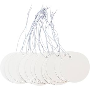 200PCS Paper Price Tags with Elastic Cord Attached,Round Blank Writeable Merchandise Tags for Jewelry, Clothing, Gifts, Crafts Display