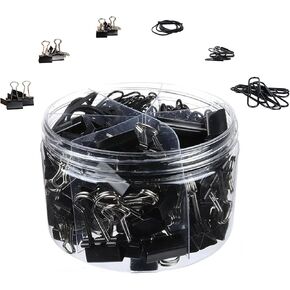 240pcs مجموعة مقطع المكاتب السوداء ، وأحجام مختلفة من مقاطع الورق ، وتستخدم Thumbtacks شريط المطاط لتنظيم مستندات المكاتب.