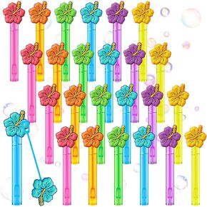 24 Pcs Hibiscus Flower Mini Bubbles Wands Hawaiian Party Favors Toys Gifts Bubble Sticks 6 Colors for Hawaii Summer Tropical Luau Party Supplies