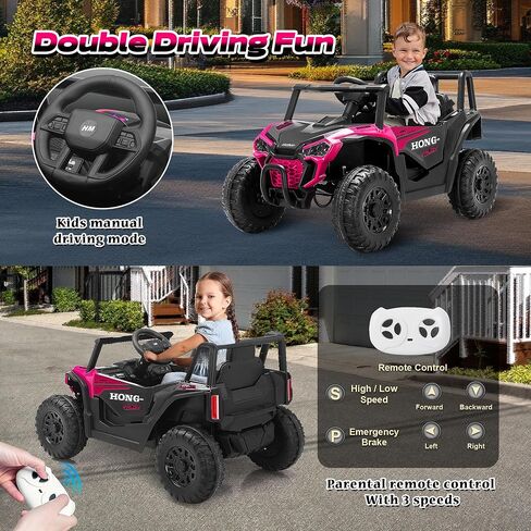 12V Kids Ride on UTV Truck, Ride on Car Toys w/Remote Control, Music, Bluetooth, LED Lights, Kids Battery Powered Electric Vehicle for Boys Girls, Pink in Saudi Arabia