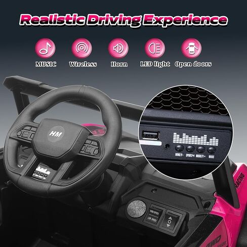 12V Kids Ride on UTV Truck, Ride on Car Toys w/Remote Control, Music, Bluetooth, LED Lights, Kids Battery Powered Electric Vehicle for Boys Girls, Pink in Saudi Arabia
