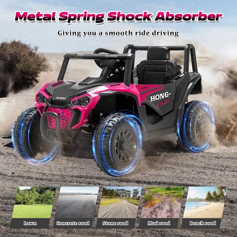 12V Kids Ride on UTV Truck, Ride on Car Toys w/Remote Control, Music, Bluetooth, LED Lights, Kids Battery Powered Electric Vehicle for Boys Girls, Pink in Saudi Arabia