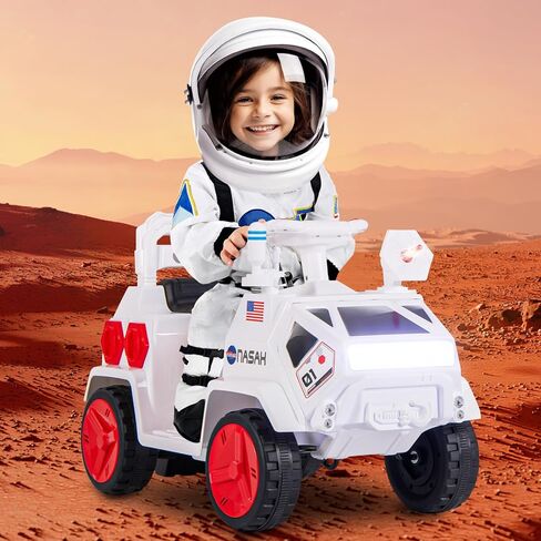 OLAKIDS Ride on ATV, 6V Electric Toy for Kids with Radar, Rocket, MP3, USB, Horn, Power Display, Headlight, 4-Wheeler Quad Battery Powered Car Gift for Toddlers Boys Girls Age 3+ (White) in Saudi Arabia