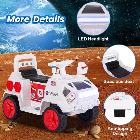 OLAKIDS Ride on ATV, 6V Electric Toy for Kids with Radar, Rocket, MP3, USB, Horn, Power Display, Headlight, 4-Wheeler Quad Battery Powered Car Gift for Toddlers Boys Girls Age 3+ (White) in Saudi Arabia