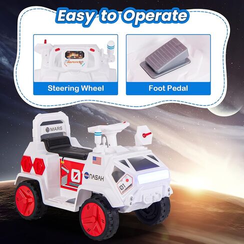 OLAKIDS Ride on ATV, 6V Electric Toy for Kids with Radar, Rocket, MP3, USB, Horn, Power Display, Headlight, 4-Wheeler Quad Battery Powered Car Gift for Toddlers Boys Girls Age 3+ (White) in Saudi Arabia