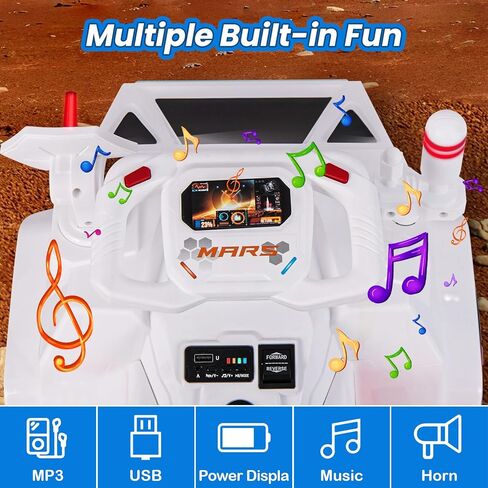 OLAKIDS Ride on ATV, 6V Electric Toy for Kids with Radar, Rocket, MP3, USB, Horn, Power Display, Headlight, 4-Wheeler Quad Battery Powered Car Gift for Toddlers Boys Girls Age 3+ (White) in Saudi Arabia