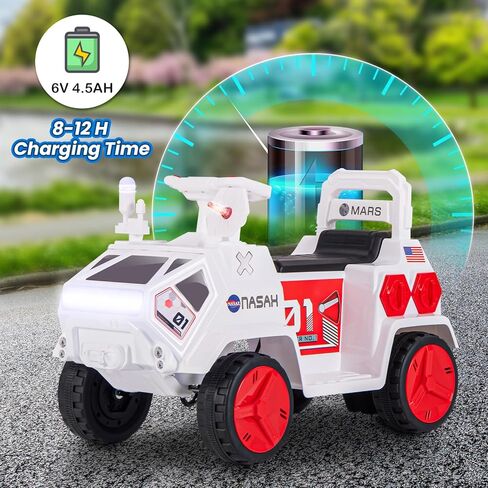 OLAKIDS Ride on ATV, 6V Electric Toy for Kids with Radar, Rocket, MP3, USB, Horn, Power Display, Headlight, 4-Wheeler Quad Battery Powered Car Gift for Toddlers Boys Girls Age 3+ (White) in Saudi Arabia