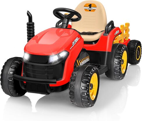 ANPABO 24V Ride On Tractor w/Tiltable & Detachable Trailer, EVA Tires, Up to 4.3Mph, Ride On Toys with Parental Remote, Realistic Tractor Sound & Chimney, Music Player, LED Light, Blue in Saudi Arabia