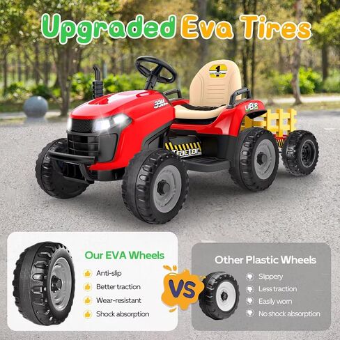 ANPABO 24V Ride On Tractor w/Tiltable & Detachable Trailer, EVA Tires, Up to 4.3Mph, Ride On Toys with Parental Remote, Realistic Tractor Sound & Chimney, Music Player, LED Light, Blue in Saudi Arabia
