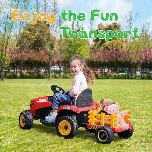 ANPABO 24V Ride On Tractor w/Tiltable & Detachable Trailer, EVA Tires, Up to 4.3Mph, Ride On Toys with Parental Remote, Realistic Tractor Sound & Chimney, Music Player, LED Light, Blue in Saudi Arabia