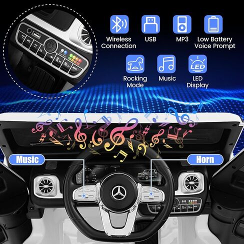 Costzon Ride On Car ، Mercedes-Benz G500 Truck Sucented W/Rocking Mode ، 3 سرعات ، عن بُعد ، قرن ، مصابيح الموسيقى والمصابيح LED ، تعليق الربيع ، بطارية 12 فولت مدعومة 4WD GAGON COLTREN in Kuwait