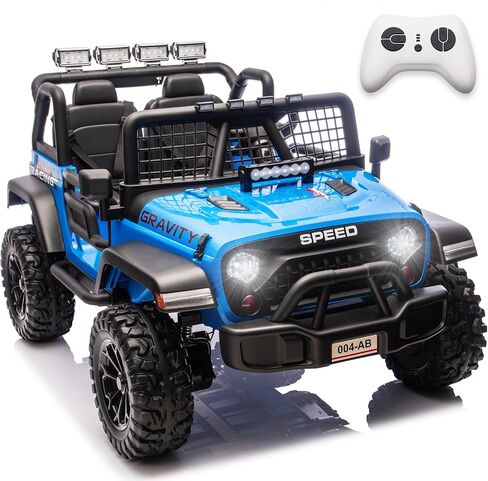 NEWQIDA 24V Ride on Toys for Big Kids, 4WD Kids Battery Powered Electric Vehicles 2 Seater Ride-on Truck Car W/Remote Control, Wheeler Suspension, EVA Tires, 3 Speeds, LED Lights, Music, Blue in Saudi Arabia