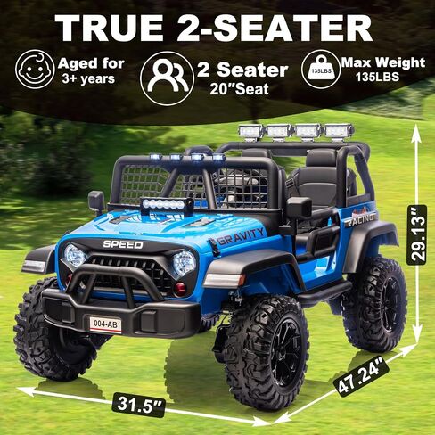 NEWQIDA 24V Ride on Toys for Big Kids, 4WD Kids Battery Powered Electric Vehicles 2 Seater Ride-on Truck Car W/Remote Control, Wheeler Suspension, EVA Tires, 3 Speeds, LED Lights, Music, Blue in Saudi Arabia