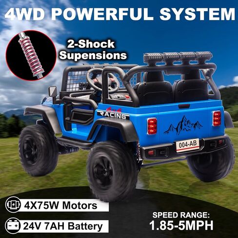 NEWQIDA 24V Ride on Toys for Big Kids, 4WD Kids Battery Powered Electric Vehicles 2 Seater Ride-on Truck Car W/Remote Control, Wheeler Suspension, EVA Tires, 3 Speeds, LED Lights, Music, Blue in Saudi Arabia