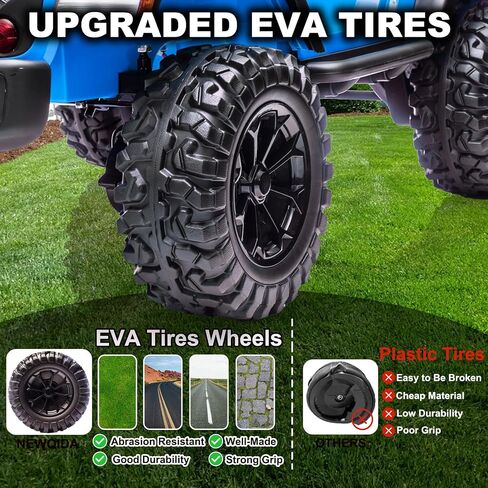 NEWQIDA 24V Ride on Toys for Big Kids, 4WD Kids Battery Powered Electric Vehicles 2 Seater Ride-on Truck Car W/Remote Control, Wheeler Suspension, EVA Tires, 3 Speeds, LED Lights, Music, Blue in Saudi Arabia