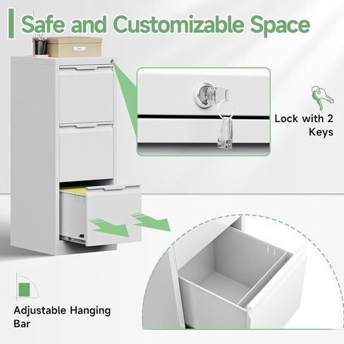 2-Drawer Metal File Cabinet with Lock,Vertical Filing Cabinets for Home Office,Heavy Duty Office Organizer for Letter/Legal/A4 Size Files,Assembly Required in Kuwait