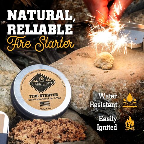 Fire Starter Natural Wood Fiber Tinder, Water Resistant, Survival Kit Camping Kit in Waterproof Tin in Saudi Arabia