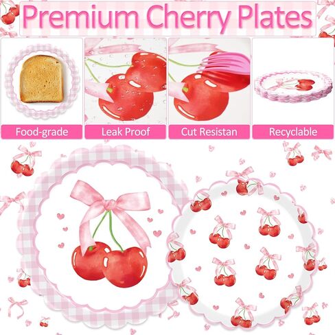 Cherry Party Decorations - Cherry Birthday Decorations Serves 24 Includes Cherry Paper Plates, Napkins, Cups, Forks, Tablecloth, Banner, for Cherry Themed Party Decorations in Kuwait