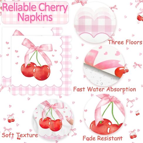Cherry Party Decorations - Cherry Birthday Decorations Serves 24 Includes Cherry Paper Plates, Napkins, Cups, Forks, Tablecloth, Banner, for Cherry Themed Party Decorations in Kuwait