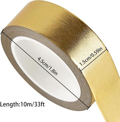 Gold Foil Washi Tape - 2 Rolls Low Tack Self Adhesive Decorative Metallic Foil Masking Tape for Crafting,Scrapbooking and Wall Decor Decorative 0.59in x66FT in Saudi Arabia