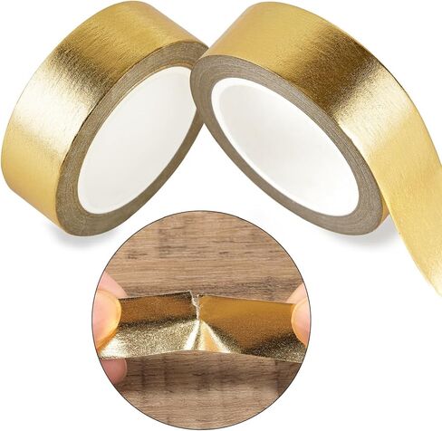 Gold Foil Washi Tape - 2 Rolls Low Tack Self Adhesive Decorative Metallic Foil Masking Tape for Crafting,Scrapbooking and Wall Decor Decorative 0.59in x66FT in Saudi Arabia