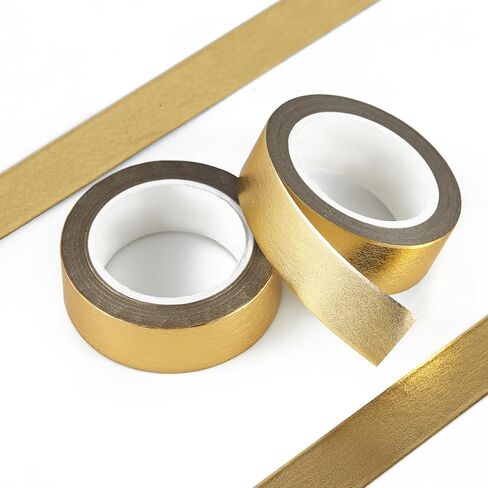 Gold Foil Washi Tape - 2 Rolls Low Tack Self Adhesive Decorative Metallic Foil Masking Tape for Crafting,Scrapbooking and Wall Decor Decorative 0.59in x66FT in Saudi Arabia