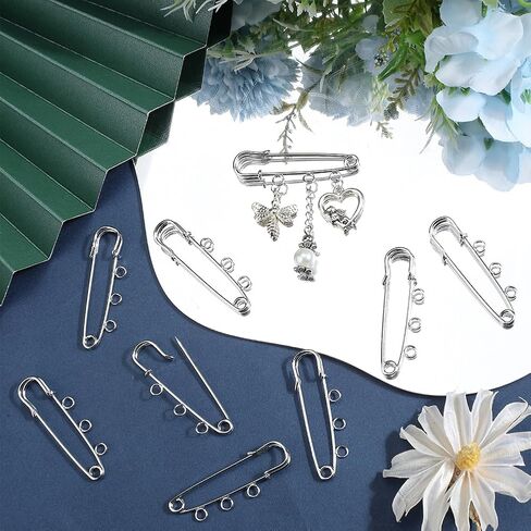 SUNNYCLUE 1 Box 30Pcs 3 Hole Safety Pin Silver Kilt Pin Bulk Metal Iron Heavy Duty Fastener Decoration Loops Clasp Brooches Findings for Sewing Blanket Clothes Scarf Skirt DIY Jewelry Accessories in Kuwait