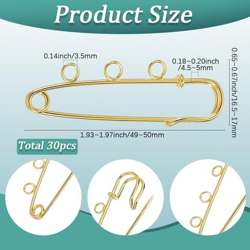 SUNNYCLUE 1 Box 30Pcs 3 Hole Safety Pin Silver Kilt Pin Bulk Metal Iron Heavy Duty Fastener Decoration Loops Clasp Brooches Findings for Sewing Blanket Clothes Scarf Skirt DIY Jewelry Accessories in Kuwait