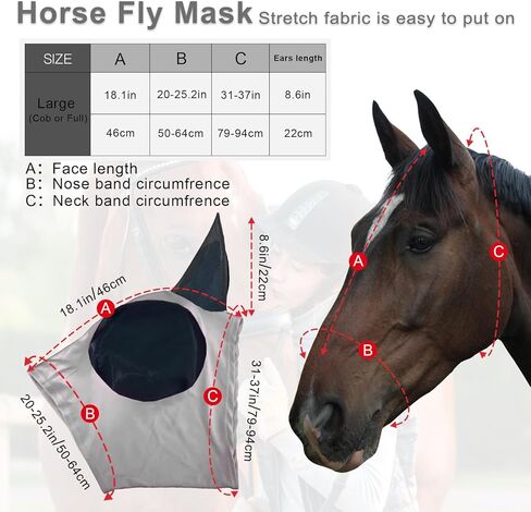 Foxlvda 3 PCS Horse Fly Mask-أقنعة ذبابة للخيول ذات الأذنين ، ونسيج تمدد التنفس مع حماية الأشعة فوق البنفسجية والشمس للخيول البالغة الكبيرة/المتوسطة (الأرجواني الأرجواني ، الكبير) in Kuwait