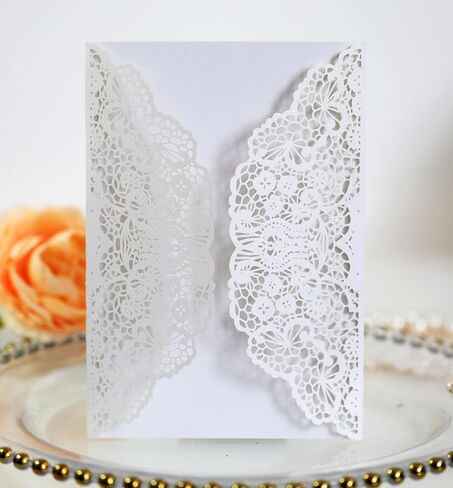 20 Pack Wedding Invitation Floral Laser Cut with Blank Inner Sheet,Brown Envelopes and Jute Ribbons for Party Wedding Engagement Bridal Bridal Shower Invite,4.9'' x 7'' (Brown) in Saudi Arabia