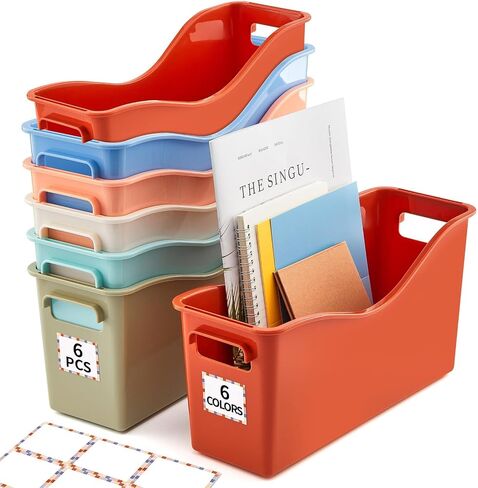 6 Pack Book and Binder Holders Morandi Book Bins for Classroom Organization Premium Plastic Boxes Baskets Storage Containers Accessories for Library Home Office Teacher Supplies School Classroom Decor in Saudi Arabia