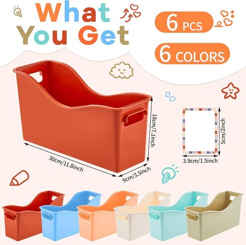 6 Pack Book and Binder Holders Morandi Book Bins for Classroom Organization Premium Plastic Boxes Baskets Storage Containers Accessories for Library Home Office Teacher Supplies School Classroom Decor in Saudi Arabia