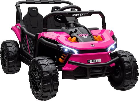 QABA 12V Kids UTV ، ركوب بطارية على الشاحنة ، سيارة كهربائية على الطرق الوعرة 3.7 ميل في الساعة مع التحكم عن بعد ، تعليق 4 عجلات ، المصابيح الأمامية LED ، 3 سرعات ، القرن والموسيقى ، للبنين والبنات ، الوردي in Kuwait