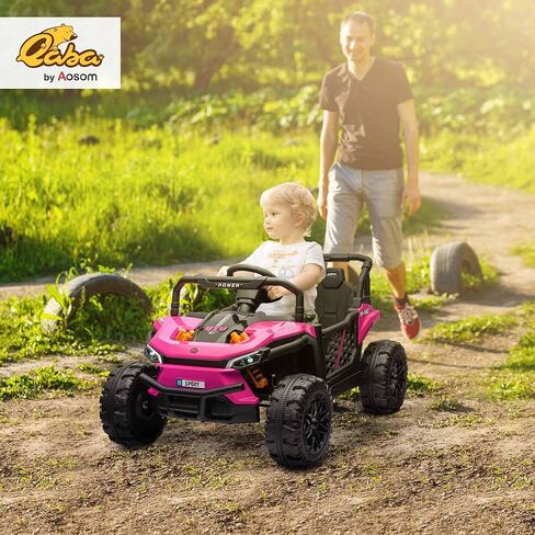 QABA 12V Kids UTV ، ركوب بطارية على الشاحنة ، سيارة كهربائية على الطرق الوعرة 3.7 ميل في الساعة مع التحكم عن بعد ، تعليق 4 عجلات ، المصابيح الأمامية LED ، 3 سرعات ، القرن والموسيقى ، للبنين والبنات ، الوردي in Kuwait